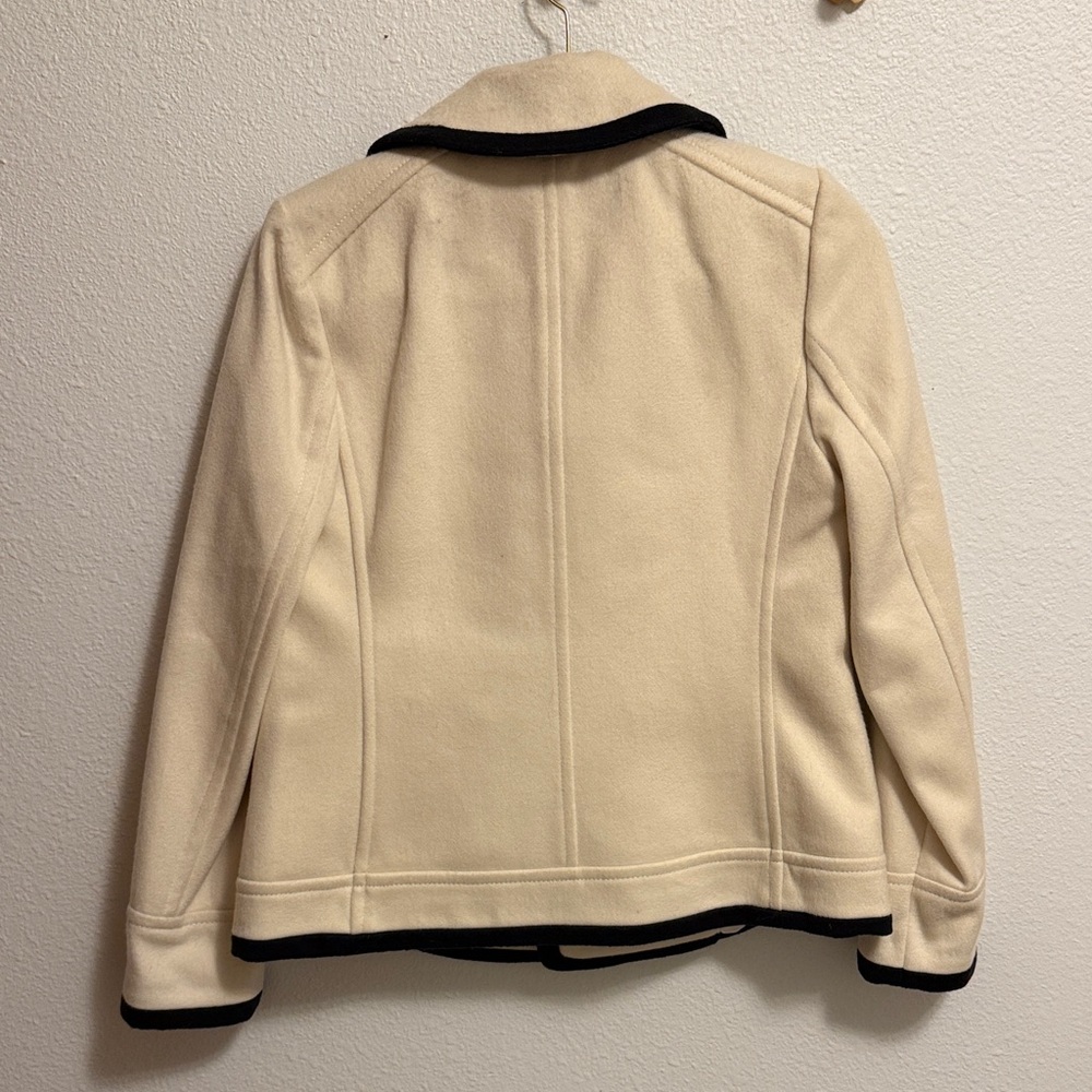 J. Crew Elegant Wool Cream Pea Coat with Black Accents - Picture 4 of 5